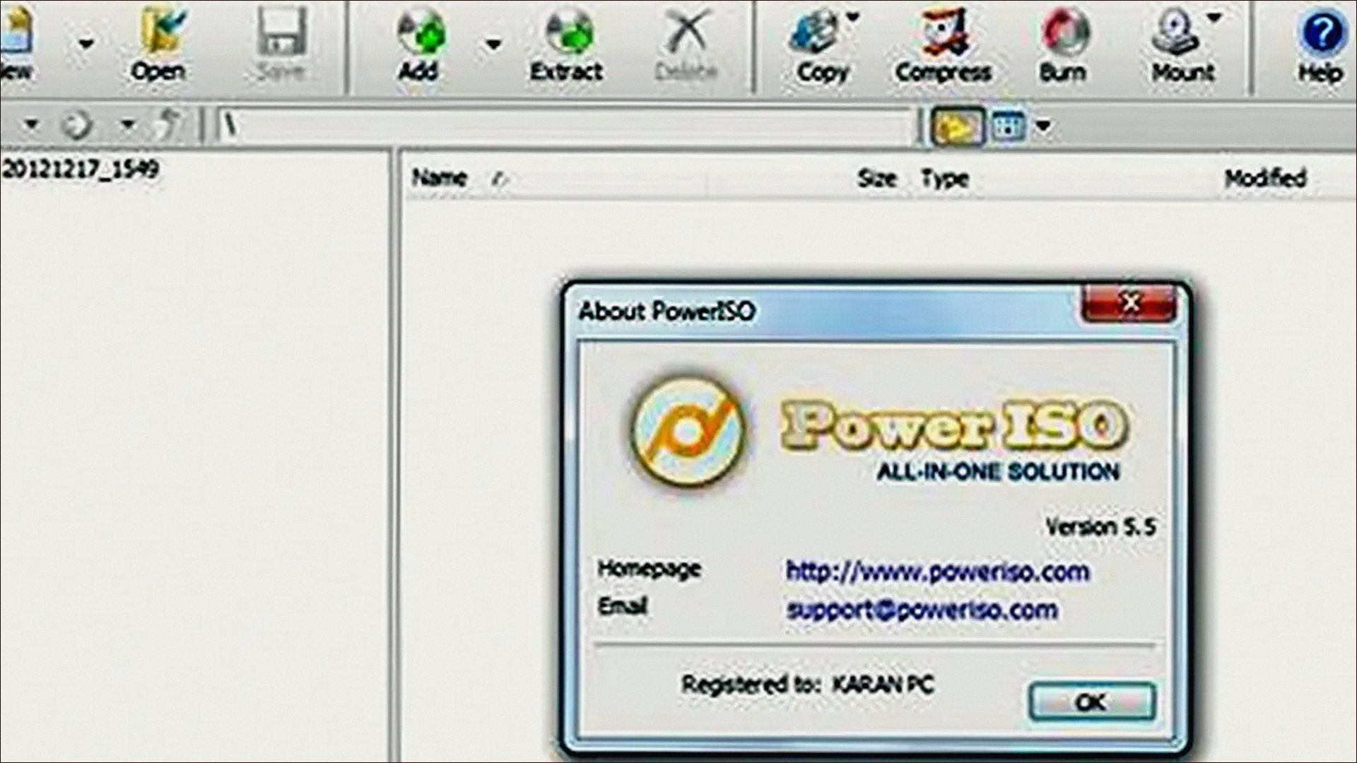 PowerISO window